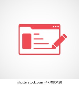 Browser Window With Pen Pencil Red Flat Icon On White Background