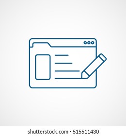 Browser Window With Pencil Blue Line Icon On White Background