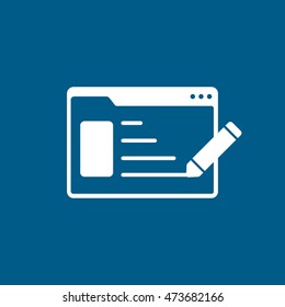 Browser Window With Pencil Flat Icon On Blue Background