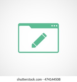 Browser Window With Pencil Pen Green Flat Icon On White Background