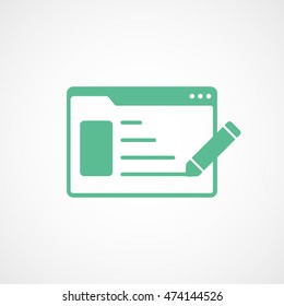 Browser Window With Pencil Pen Green Flat Icon On White Background