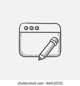 Browser window with pencil sketch icon for web, mobile and infographics. Hand drawn vector isolated icon.