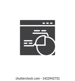 Browser window with pie chart vector icon. filled flat sign for mobile concept and web design. Online analytics glyph icon. Symbol, logo illustration. Vector graphics
