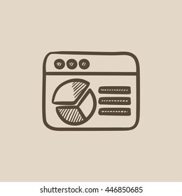 Browser window with pie chart vector sketch icon isolated on background. Hand drawn Browser window with pie chart icon. Browser window with pie chart sketch icon for infographic, website or app.