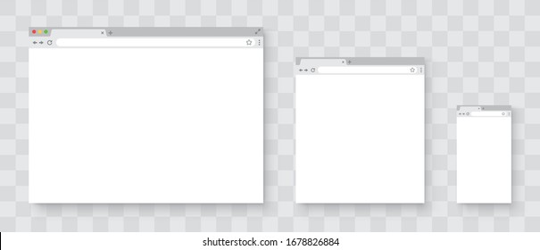 Browser window. Realistic blank browser window with shadow. Browser windows on your PC, tablet and smartphone. Empty web page mockup on transparent background - stock vector.