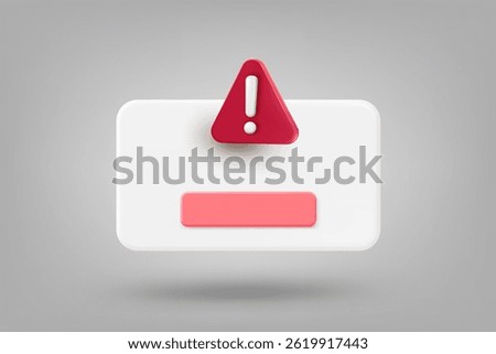 Browser window with red exclamation sign. 3d vector illustration