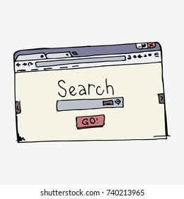 Browser window with search bar. Hand drawn vector stock illustration.