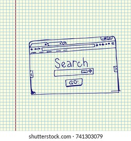 Browser window with search bar. Hand drawn vector stock illustration. Ball pen drawing