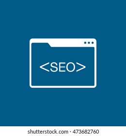 Browser Window With SEO Flat Icon On Blue Background