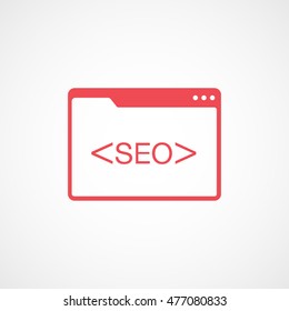 Browser Window With SEO Red Flat Icon On White Background