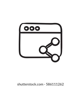 Browser window with share symbol vector sketch icon isolated on background. Hand drawn Browser window with share symbol icon. Browser window sketch icon for infographic, website or app.