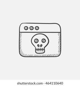 Browser window with skull sketch icon for web, mobile and infographics. Hand drawn vector isolated icon.