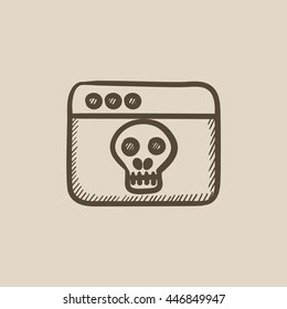 Browser window with skull vector sketch icon isolated on background. Hand drawn Browser window with skull icon. Browser window with skull sketch icon for infographic, website or app.