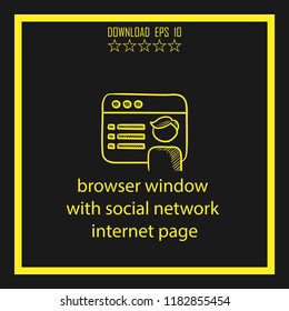 browser window with social network internet page vector icon