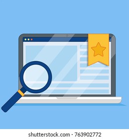 Browser window with star. Add to favorite sign on laptop. Vector flat illustration