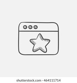 Browser window with star favorite sign sketch icon for web, mobile and infographics. Hand drawn vector isolated icon.