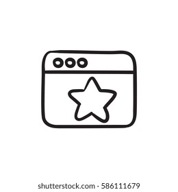 Ventana del navegador con icono de esbozo del vector de signo favorito estrella aislado en el fondo. Ventana del navegador dibujada a mano con el icono de signo de estrella. Ventana del navegador con el icono de esbozo estrella para infografía, sitio web o aplicación.
