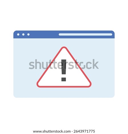 Browser window with triangle warning sign, simple alert concept illustration.
