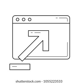 Browser window with upload sign vector line icon isolated on white background. Window with upload sign line icon for infographic, website or app.
