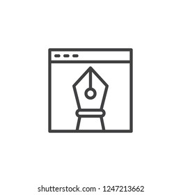 Browser window and vector design drawing tool outline icon. linear style sign for mobile concept and web design. Web vector design with fountain pen simple line vector icon. Symbol, logo illustration