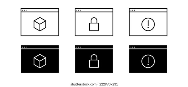 Vektorsymbol des Browserfensters Browser erweiterte Realität, gesperrt, Warnsignal-Symbol. AR-Vektorgrafik