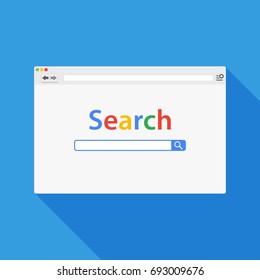 Browser window vector illustration. Simple web browser in flat style with long shadow.