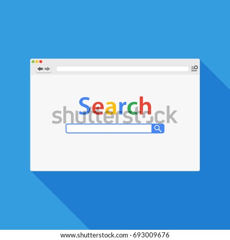 Browser window vector illustration. Simple web browser in flat style with long shadow.