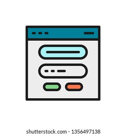 Browser window, website and site flat color line icon.