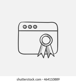 Browser window with winners rosette sketch icon for web, mobile and infographics. Hand drawn vector isolated icon.