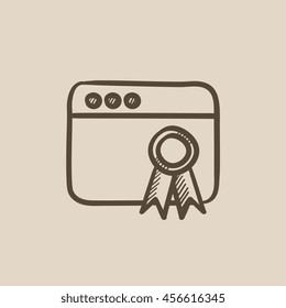 Browser window with winners rosette vector sketch icon isolated on background. Hand drawn Browser window with winners rosette icon. Browser window sketch icon for infographic, website or app.