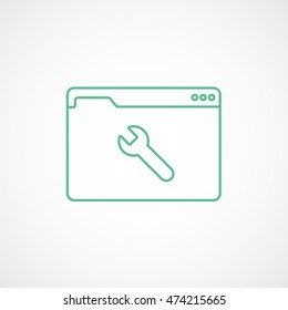 Browser Window With Wrench Green Line Icon On White Background