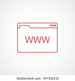 Browser Window With WWW Red Line Icon On White Background