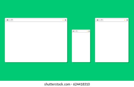 Browser windows for computer, tablet, smartphone. Mockups for responsive web-design. Vector illustration