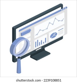Ventanas del navegador con diferentes gráficos. El concepto de negocios de Internet. Ilustración vectorial 3d. Optimización SEO, análisis web e ilustración de marketing, ventana de navegador y estadísticas, gráfico gráfico gráfico