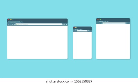 Browser windows. Browser in flat style. Internet windows for laptop, phone and tablet. Vector illustration