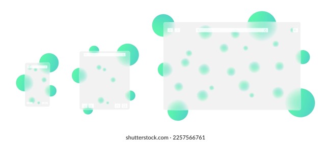 Ventanas de navegador con estilo de glasmorfismo. Elementos Web. Modelaciones en el navegador de morfismo de vidrio.  Ventana del sitio web para tablet portátil y pantalla móvil. Ilustración vectorial. 