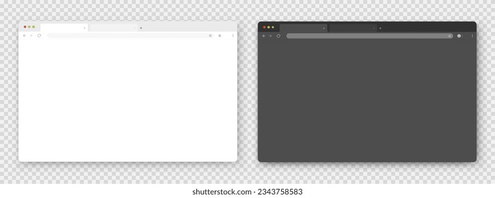 Browser windows. A set of realistic empty browser windows in white and gray with a toolbar, a search bar and a shadow on a gray background. Vector illustration.