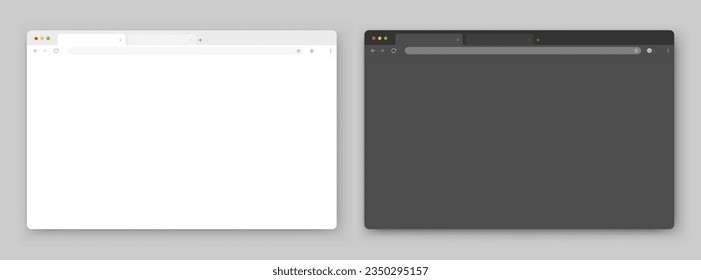 Browser windows. A set of realistic empty browser windows in white and gray with a toolbar, search bar and shadow on a dark gray background. Vector EPS 10.