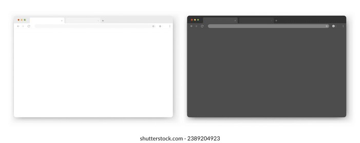 Browser windows. A set of realistic empty browser windows in white and gray with a toolbar, search bar and shadow on a white background. Vector illustration.
