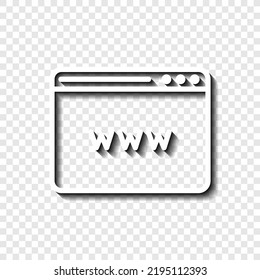 Browser, www simple icon vector. Flat design. White with shadow on transparent grid. 