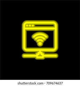 Browser yellow glowing neon ui ux icon. Glowing sign logo vector
