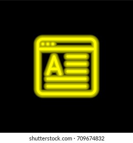 Browser yellow glowing neon ui ux icon. Glowing sign logo vector