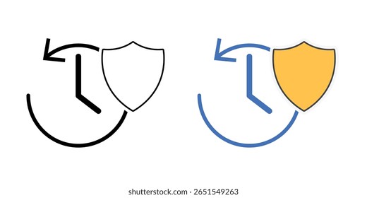 Icono de control de historial de navegación con reloj o símbolo de historial y escudo, ideal para navegación privada, control de seguimiento de datos e ilustraciones de privacidad digital.