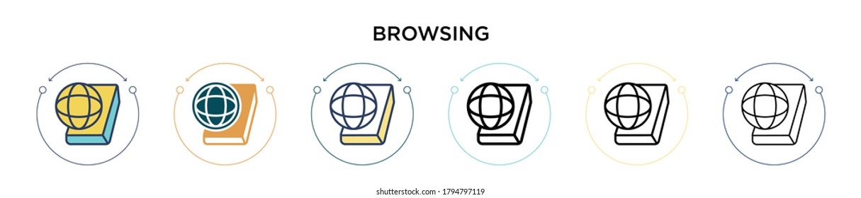 Browsing icon in filled, thin line, outline and stroke style. Vector illustration of two colored and black browsing vector icons designs can be used for mobile, ui, web