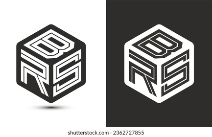 Diseño del logotipo de letras BRS con el logotipo del cubo ilustrador, logotipo vectorial estilo moderno de superposición de tipos de letra del alfabeto. Icono del logotipo de Premium Business. Color blanco sobre fondo negro