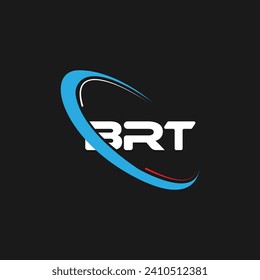 Diseño del logotipo de la letra BRT. Iniciales logotipo BRT vinculado con el logotipo de un monograma circular y en mayúsculas. Tipografía BRT para diseño de logotipo de marca de tecnología, negocios y bienes raíces