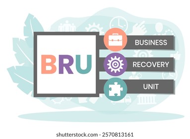 BRU - business recovery unit. acronym business concept. vector illustration concept with keywords and icons. lettering illustration with icons for web banner, flyer, landing page