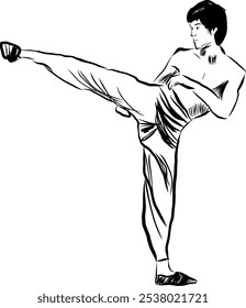 Bruce Lee martial art legend figure concept in cartoon illustration vector