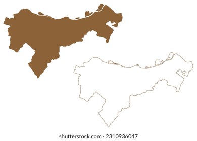 Bruck an der Leitha district (Republic of Austria or Österreich, Lower Austria or Niederösterreich state) map vector illustration, scribble sketch Bezirk Bruck aun da Leitha map