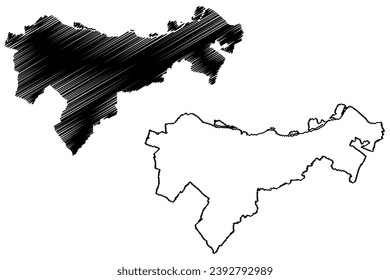 Bruck an der Leitha district (Republic of Austria or Österreich, Lower Austria or Niederösterreich state) map vector illustration, scribble sketch Bezirk Bruck aun da Leitha map